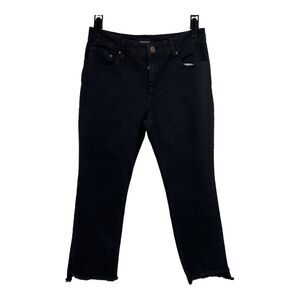 Who What Wear Jeans Women's 8 Denim Black Cropped Straight Leg Fringe‎ Stretch
